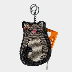 Mary Frances Accessories Pounce Hand Made Beaded Key Fob Card Holder Coin Purse